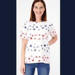 Women's White Star-Print Short Sleeve Tee